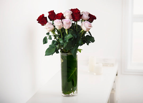 Mixed Red and Light Pink Roses Gift Box with Vase (ROA195)