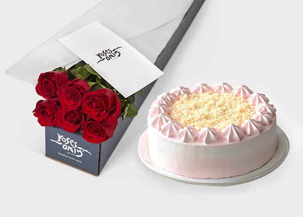 Red Rose Gift Box 6 & Melvados Strawberry Cake (ROA113-006)