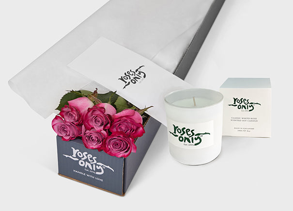 Mauve Two-Toned Roses Gift Box 6 & Scented Candle (ROA28-006)