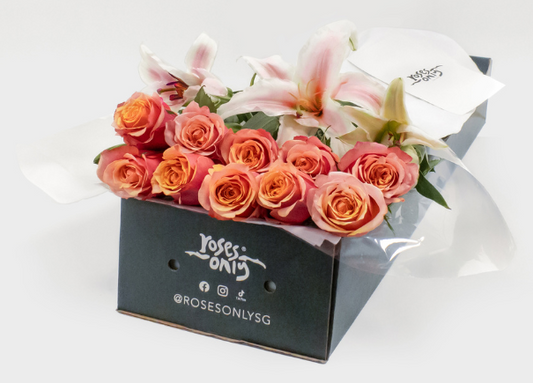 Cherry Brandy Roses With Pink Lilies Gift Box (ROA123)