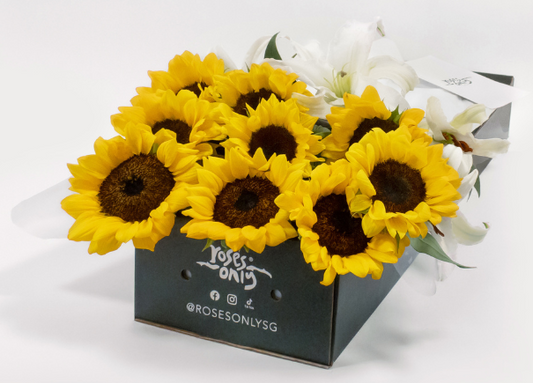 White Lilies With Sunflowers Gift Box (ROA66)