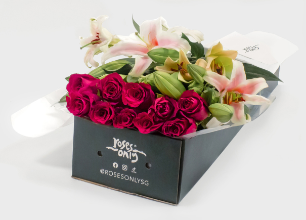Bright Pink Roses With Pink Lilies Gift Box (ROA79)