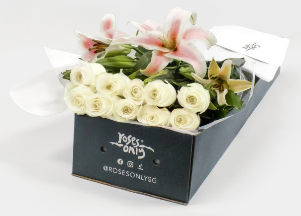 White Roses With Pink Lilies Gift Box (ROA80)