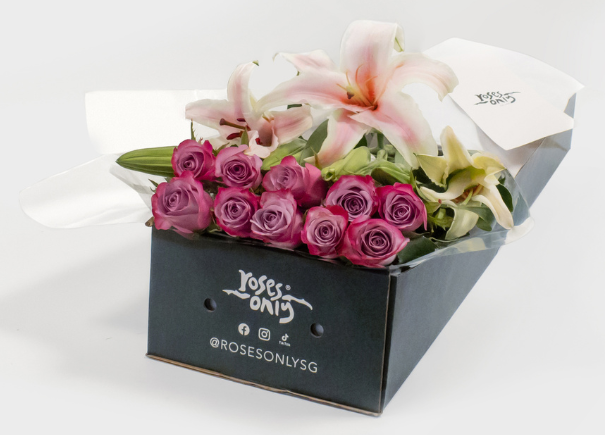 Mauve Purple Roses With Pink Lilies Gift Box (ROA83)