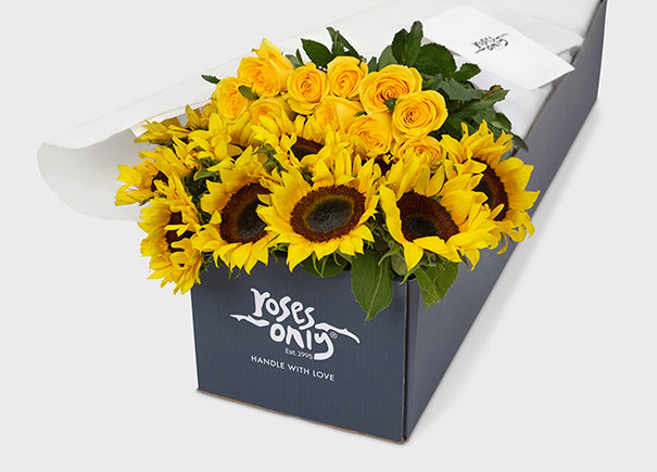 Yellow Roses With Sunfowers Gift Box (ROA62)