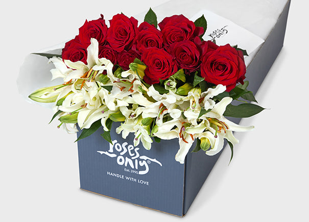 Red Roses With White Lilies Gift Box (ROA69)