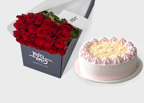 Red Rose Gift Box 24 & Melvados Strawberry Cake (ROA113-024)