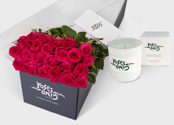 Bright Pink Roses Gift Box 24 & Scented Candle (ROA39-024)
