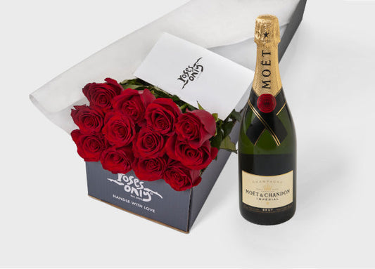 Valentine's Day Red Roses Gift Box & Moet & Chandon Imperial Brut Champagne (VGROA18)