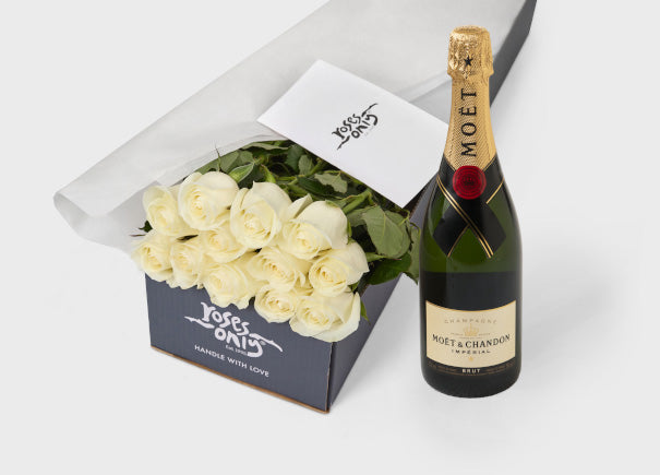 White Roses Gift Box & Moet & Chandon Imperial Brut Champagne (ROA44)