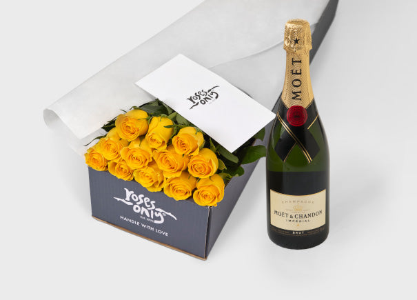 Yellow Roses Gift Box & Moet & Chandon Imperial Brut Champagne (ROA44)