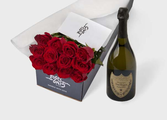 Valentine's Day Red Roses Gift Box & DOM Perignon Vintage Champagne (VGROA22)