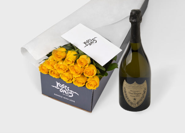 Yellow Roses Gift Box & DOM Perignon Vintage Champagne (ROA50)