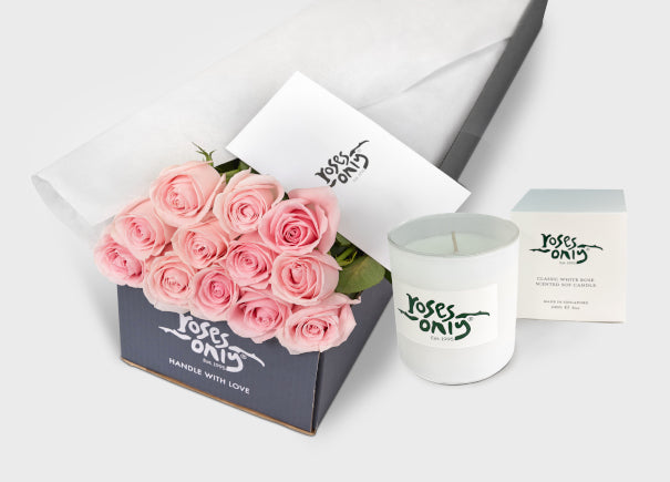 Pink Roses Gift Box 12 & Scented Candle (ROA30-012)