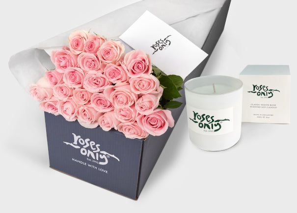 Pink Roses Gift Box 24 & Scented Candle (ROA30-024)