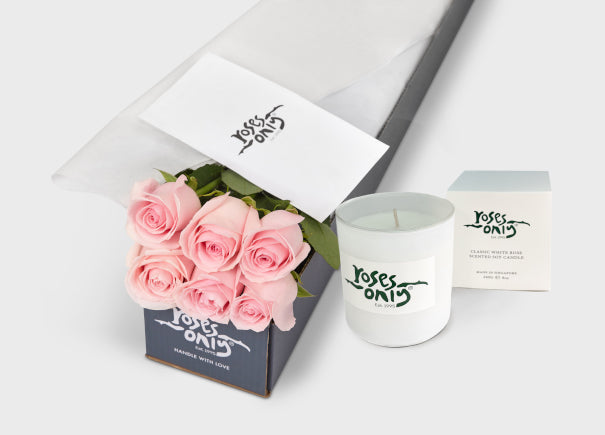 Pink Roses Gift Box 6 & Scented Candle (ROA30-006)