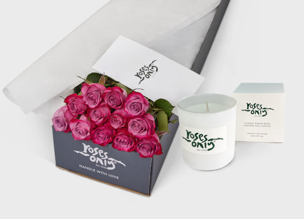 Mauve Two-Toned Roses Gift Box 12 & Scented Candle (ROA28-012)