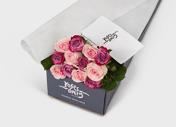 Mixed Pink & Mauve Purple Roses Gift Box (MDGROA10-012)