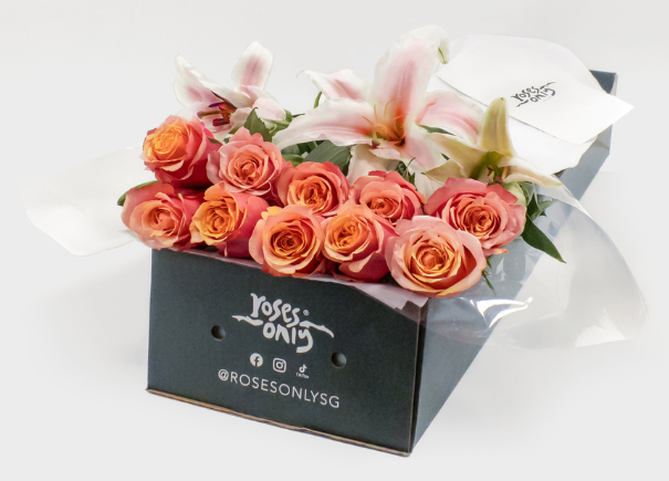 Cherry Brandy Roses With Pink Lilies Gift Box (ROA123)