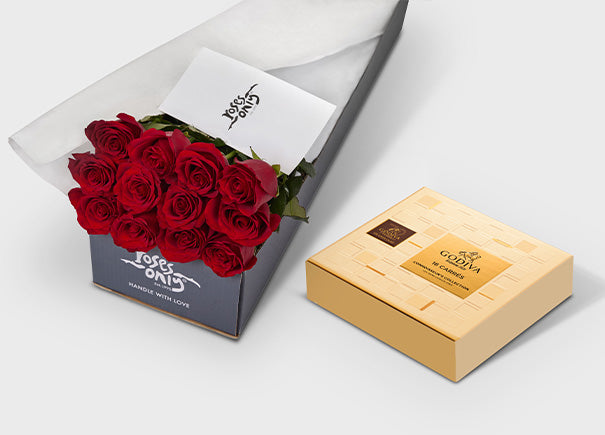 Valentine's Day Red Roses with Godiva 72% Dark Chocolate Carré Collection (VGROA145)