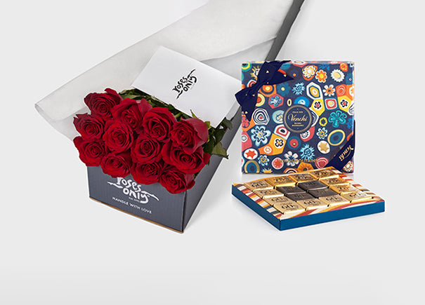 Red Roses with Venchi Murrine Mini Blend Giftbox (ROA321)