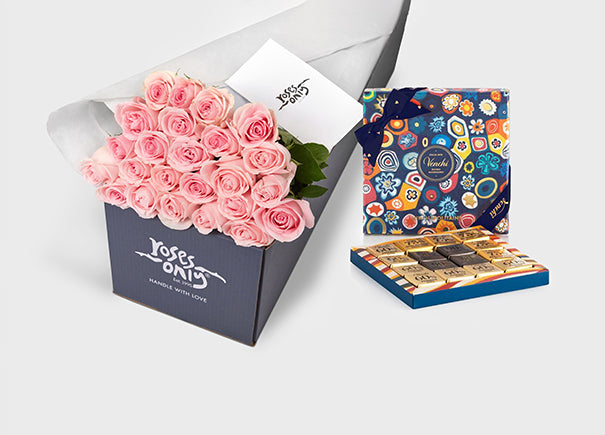 Light Pink Roses with Venchi Murrine Mini Blend Giftbox (ROA322)