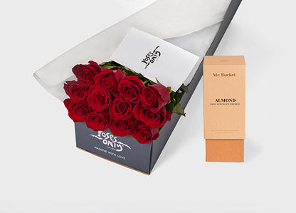Red Roses with Mr Bucket Almond Dark Chocolate Dragee (ROA325)