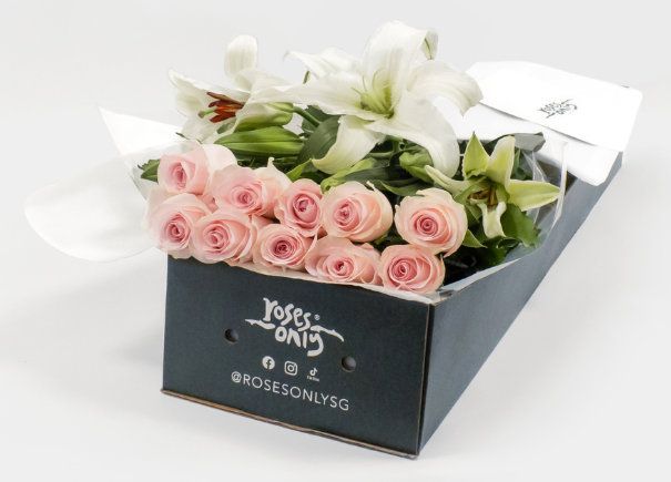 Pink Roses With White Lilies Gift Box (ROA72)