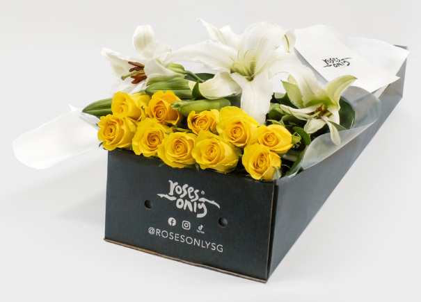 Yellow Roses With White Lilies Gift Box (ROA73)