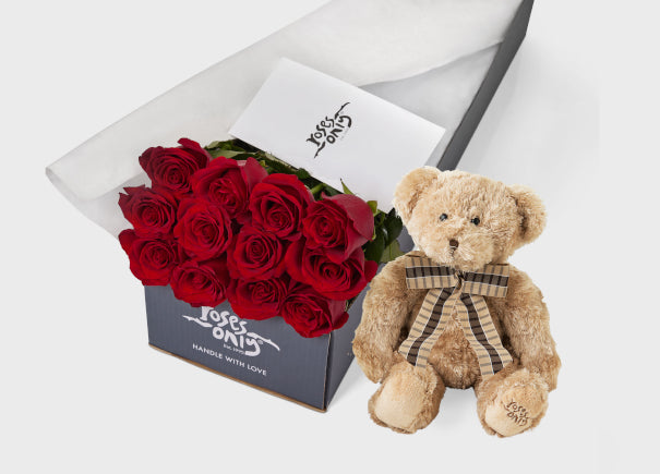 Red Roses Gift Box 12 & Teddy Bear (ROA26-012)