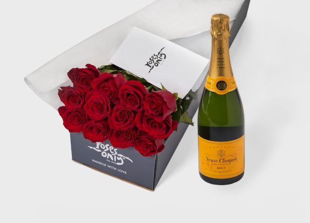 Red Roses Gift Box & Veuve Clicquot Ponsardin Brut Champagne (ROA20)