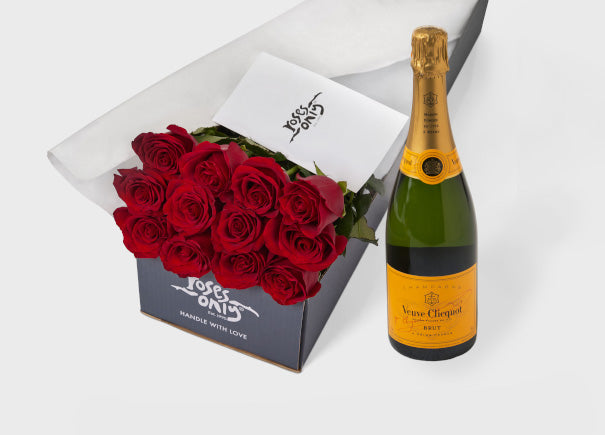 Valentine's Day Red Roses Gift Box & Veuve Clicquot Ponsardin Brut Champagne (VGROA20)