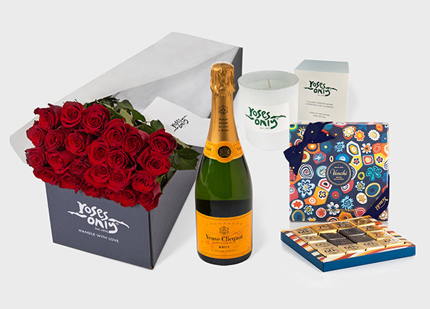 Valentine's Day Red Roses with Candle, Veuve Clicquot and chocolates (VFROA168)
