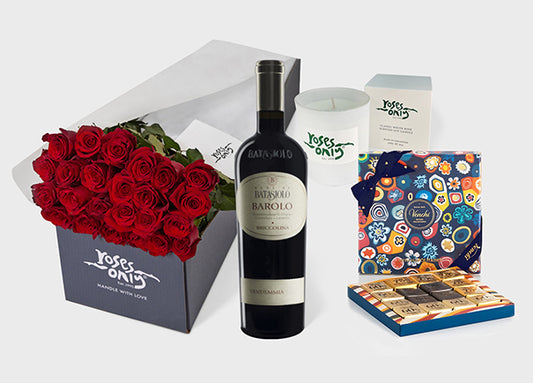 Valentine's Day Red Roses with Candle, Batasiolo Corda and chocolates (VFROA169)