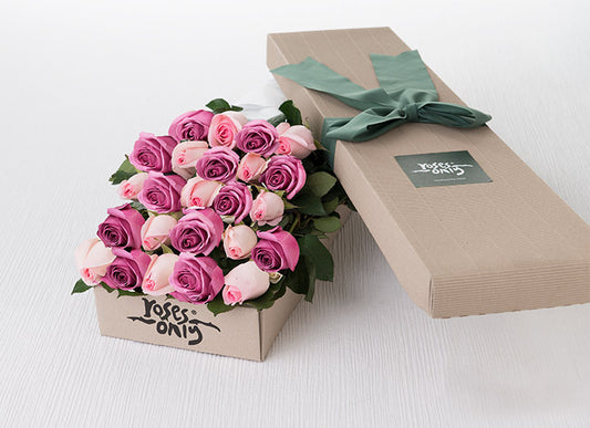 24 Mixed Pink & Mauve Roses Gift Box (ROA10-024)
