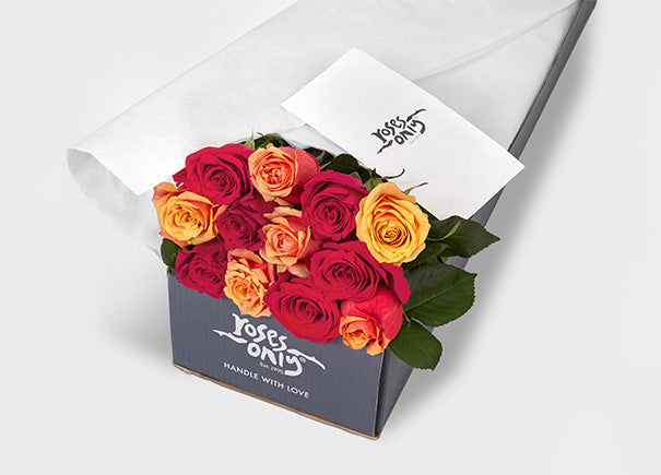 Mixed Bright Pink and Cherry Brandy Orange Roses Gift Box (ROA12)