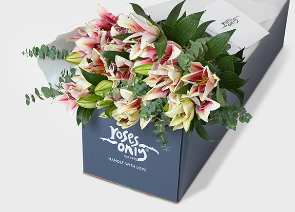 Pink Lilies With Eucalyptus Gift Box (ROA125)