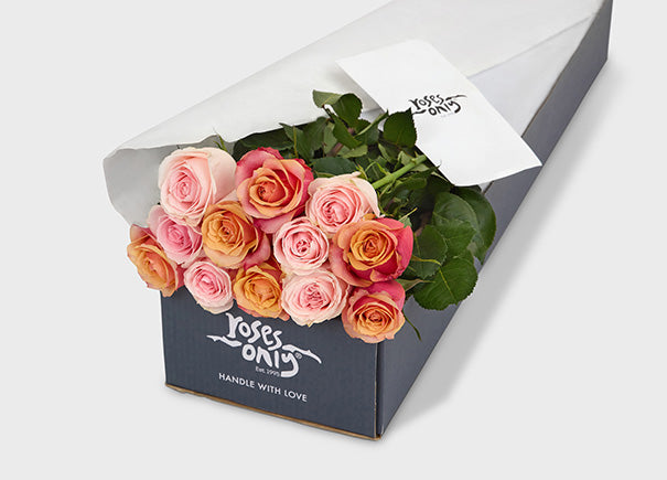 Mixed Light Pink And Cherry Brandy Orange Roses Gift Box (ROA133)