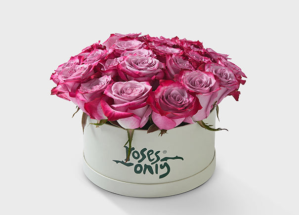 24 Mauve Purple Roses in a Hat Box (ROA140-024)