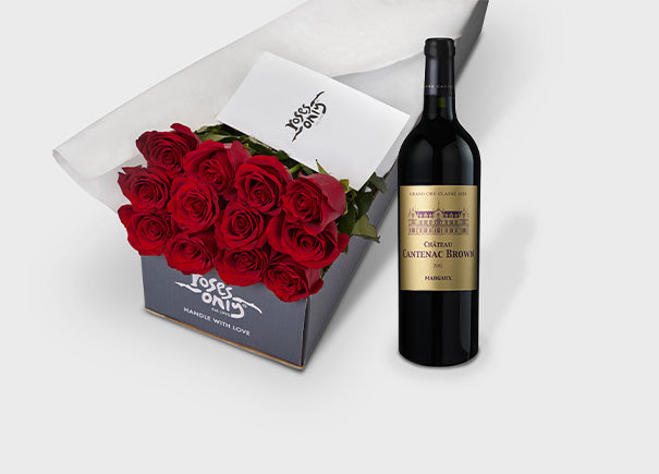 Red Roses with Chateau Cantenac Brown, Margaux 2015 (ROA143)