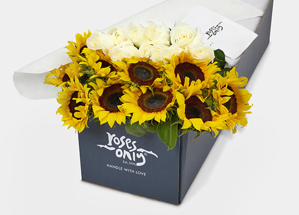 White Roses With Sunflowers Gift Box (ROA63)