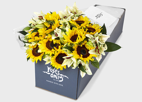 White Lilies With Sunflowers Gift Box (ROA66)