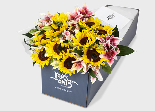 Pink Lilies With Sunflowers Gift Box (ROA67)