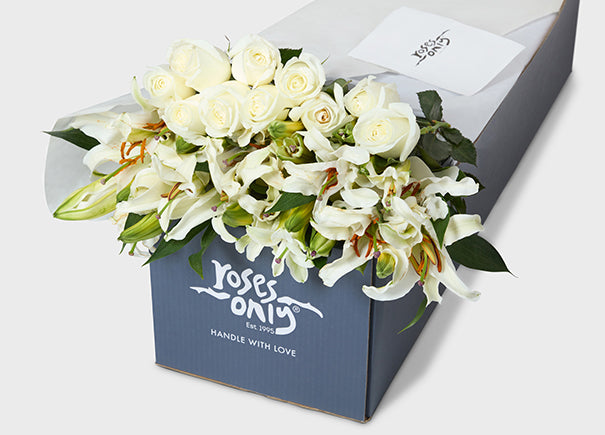 White Roses With White Lilies Gift Box (ROA71)