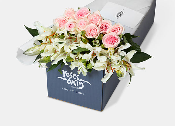 Pink Roses With White Lilies Gift Box (ROA72)