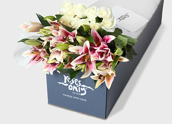 White Roses With Pink Lilies Gift Box (ROA80)