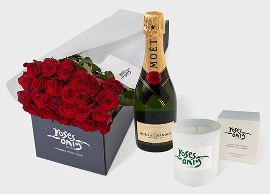 Valentine's Day Red Roses with Candle and Moet & Chandon (VFROA164)