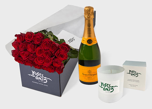 Valentine's Day Red Roses with Candle and Veuve Clicquot (VFROA165)