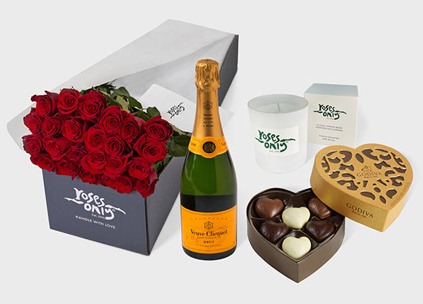 Valentine's Day Red Roses with Candle, Veuve Clicquot and chocolates (VFROA168)